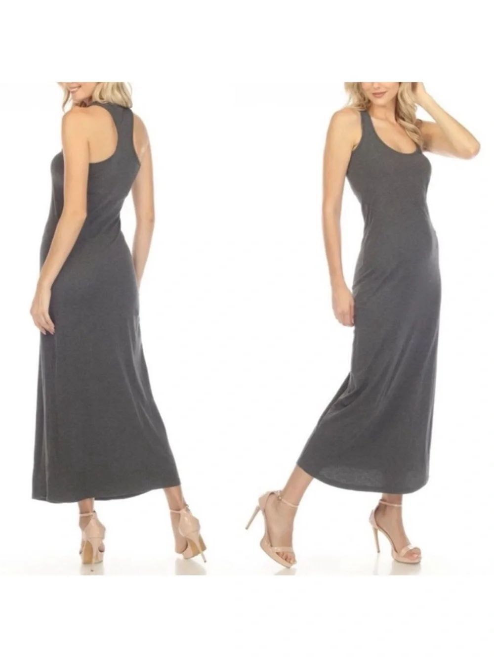 Johnny Was Calme Racerback Jersey Knit Maxi Dress in Heather Gray NWT $128